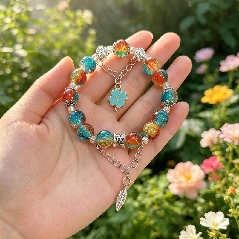 Summer Special Two-Tone Glass Beads Floral Bracelet – Luxurious & Soft Design for Women and Students