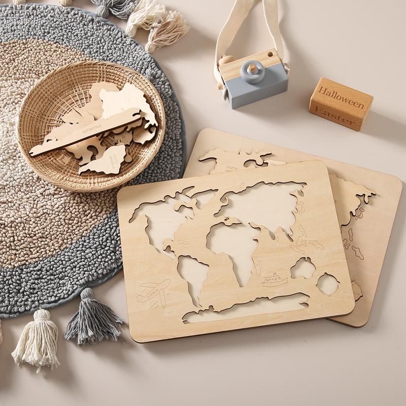 Kid Montessori Wooden Toy World Seven Continents Puzzle for Baby Early Education Geography Cognition Toys Children's Gifts