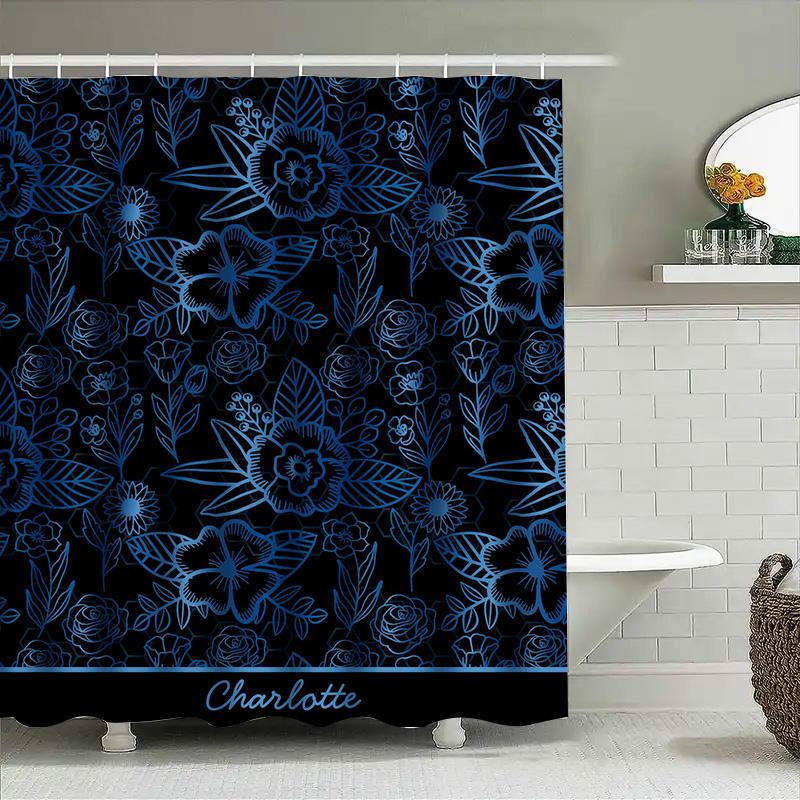 Modern Retro Floral Printed Shower Curtain Waterproof Bath Decoration Room Decor Peach Navy Blue Polka Dot Pattern