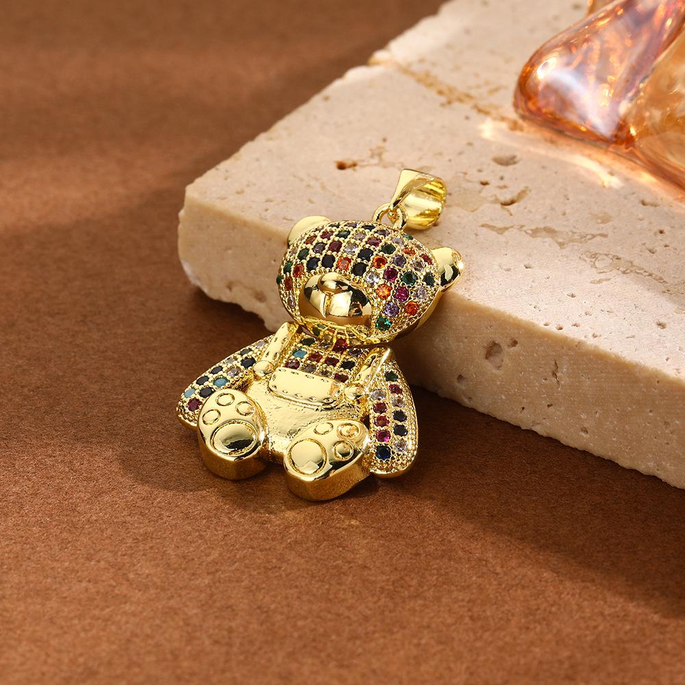 Exaggerated Copper Panda Pendant with Diamonds - Fashionable, Cute, Color-Preserving Animal Bear Charm Jewelry