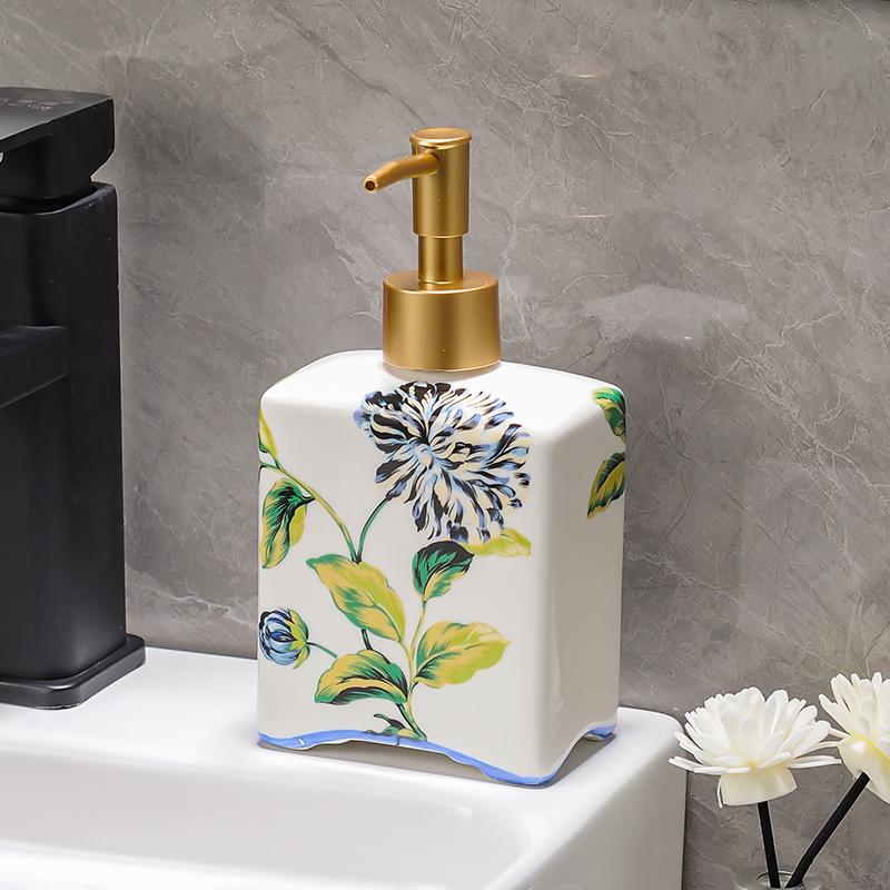 Creative Painted Flower Golden Press Soap Dispenser Exquisite Travel Portable Shampoo Bottle Home Large Capacity Lotion Bottle