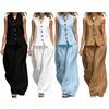 Conjuntos de 2 Peças Femininos Sem Mangas, Conjunto Combinando Casual com Top Regata de Botão e Calça Wide Leg, Roupas para Viagem, Férias e Lounge