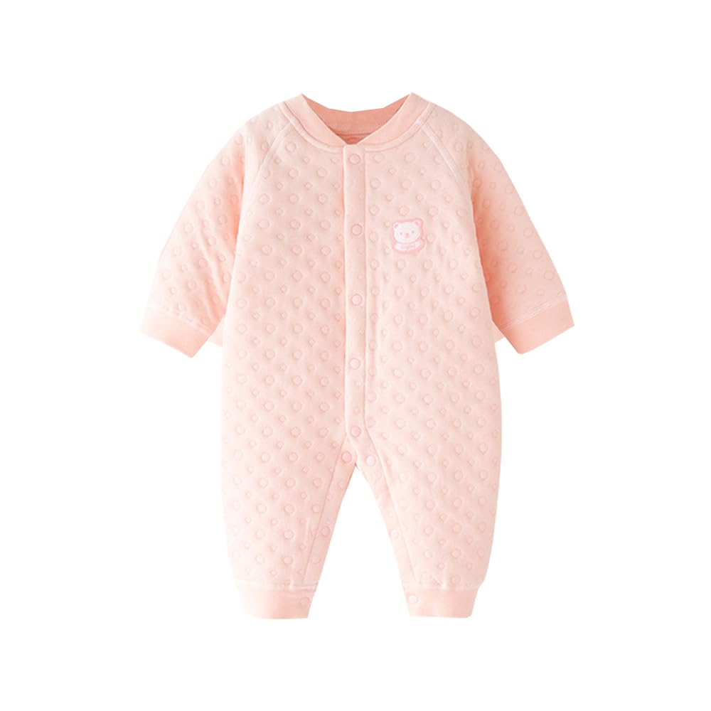 Babykoi Baby Clothes Long Sleeve Romper Spring Autumn Winter Clothes Newborn Thick Cotton Coveralls Baby Girls Preparing for Maternity Gift Solid Pink