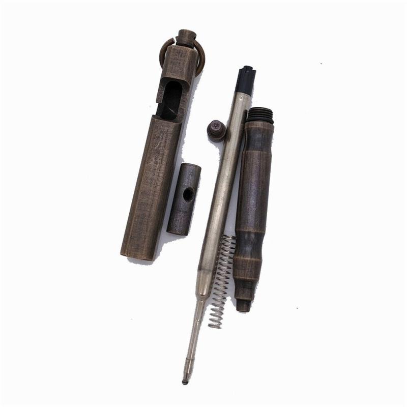 Tragbarer Bolt-Action-Stift aus massivem Messing mit Ring, quadratische Form, Retro-Stil, Taschen-Business-Signatur