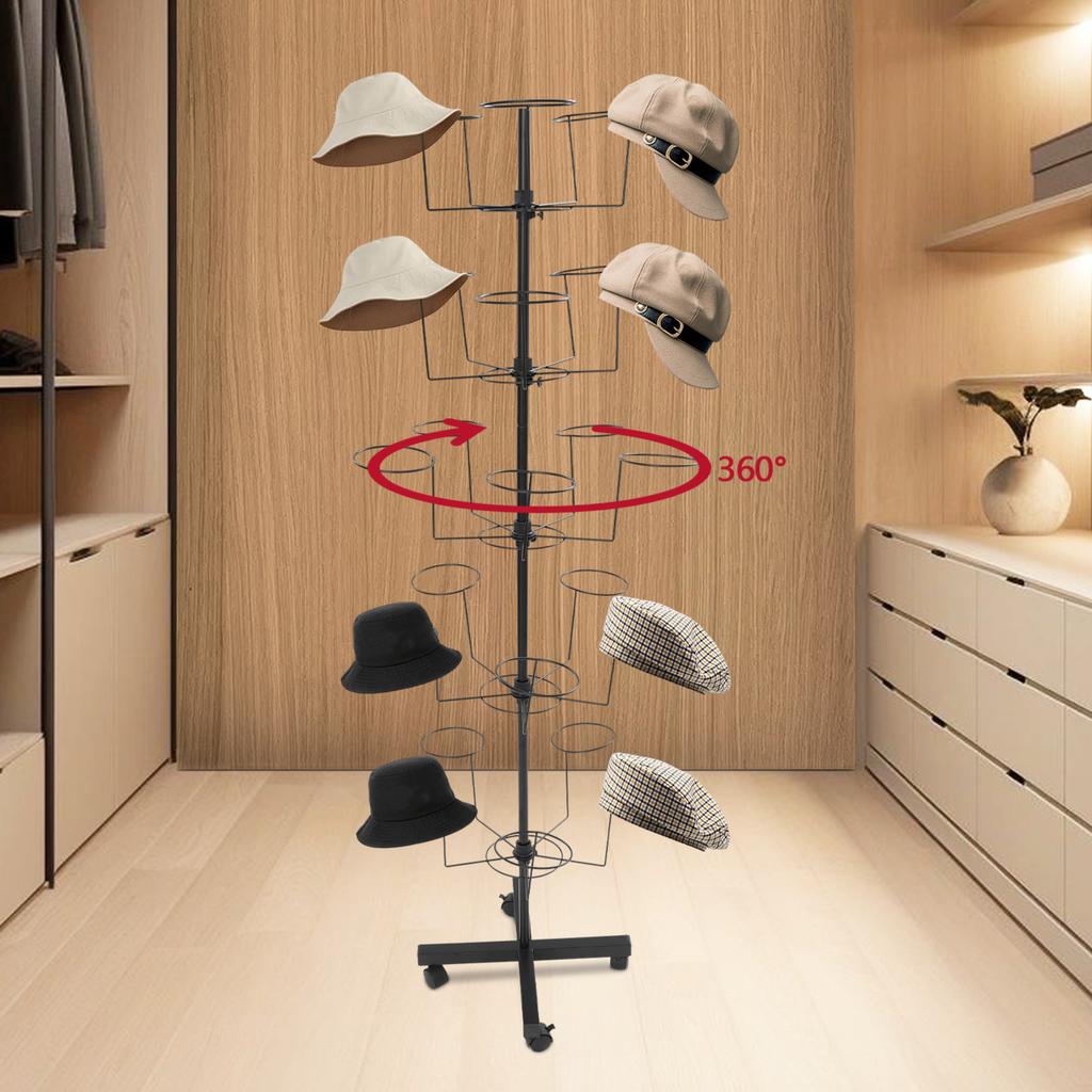 5-stufiger freistehender Hutständer Organizer, Schwarzer Hutständer für Eingangsbereich, Schrank, Schlafzimmer-Aufbewahrung, Bodenstehender Kappenhalter Display