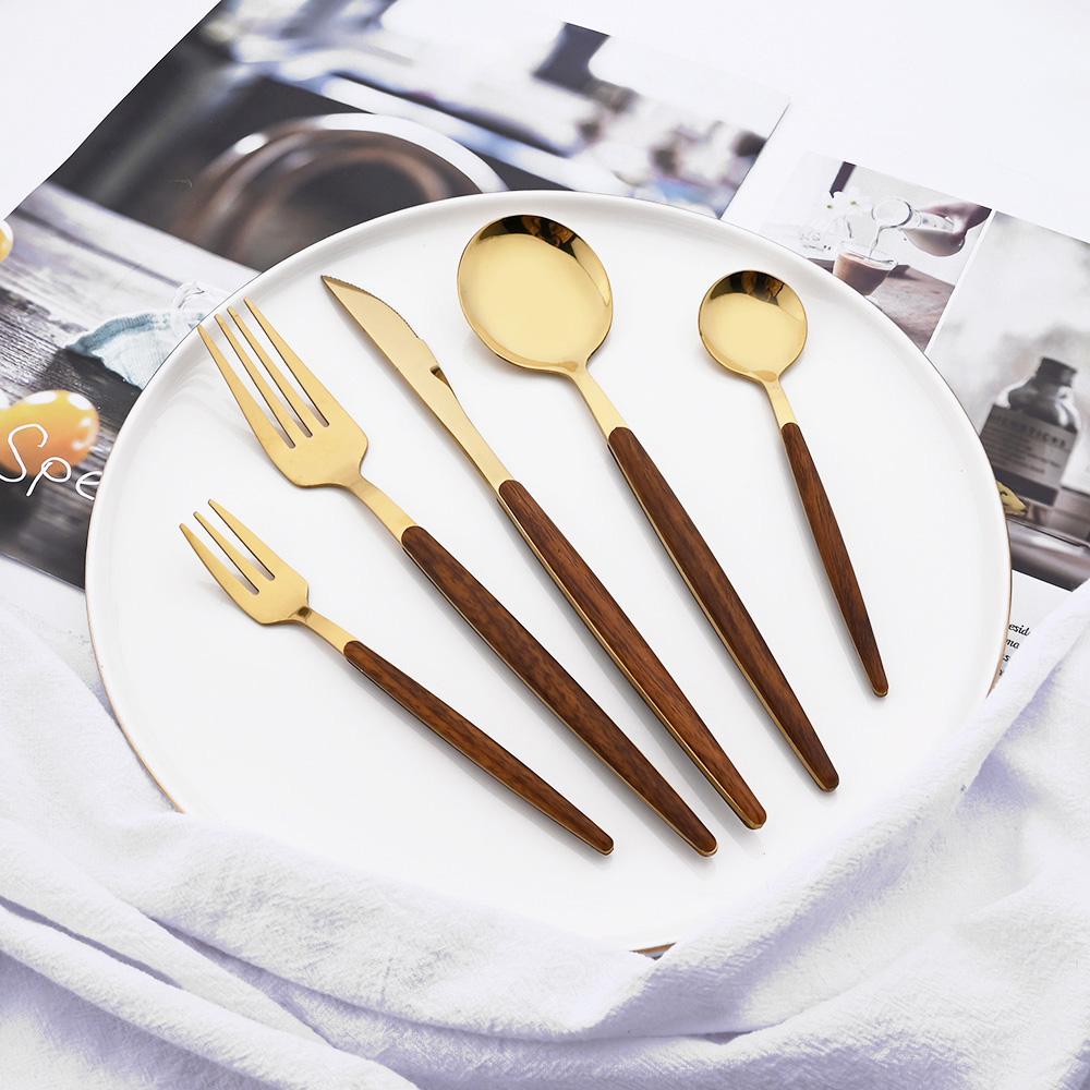 16/24/36 Stück Geschirrset Edelstahl Imitation Holzgriff Klemme Westliches Messer Gabel Löffel Besteck Geschirr Silberware