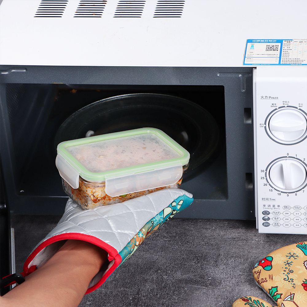 2pcs/set Christmas Baking Santa Claus Kitchen Mat Anti-Hot Pad Microwave Gloves Oven Mitts