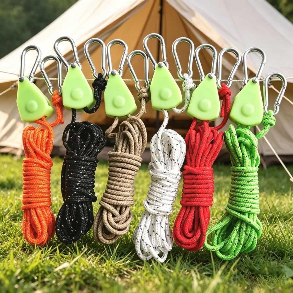4mm*2m Camping Tent Tie Down Multicolors Reflective Awning Wind Rope Hook Outdoor Tool