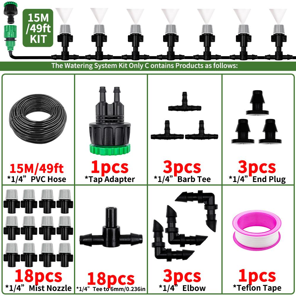 10-20M Garden Misting Fog Nozzle Spray Head w/ 4/7mm Tee Connector for Patio Lawn Automatic Plant Watering System