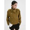 Damen Kurzmantel mit Stehkragen Doppelreihig Lockerer Schnitt Jacke mit Schulterklappen Olivgrün Beige