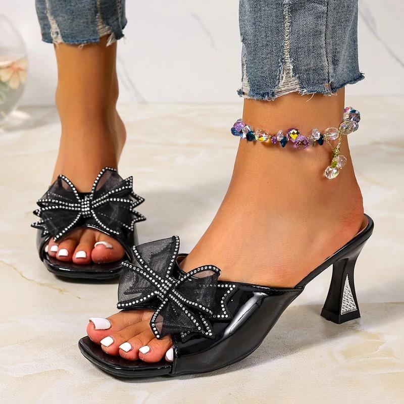 Fashion Women Sandals Fashion Peep Toe Crystal Bowknot High Heels Summer Party Sandals Women 2025 New Patent Leather Shoes for Women