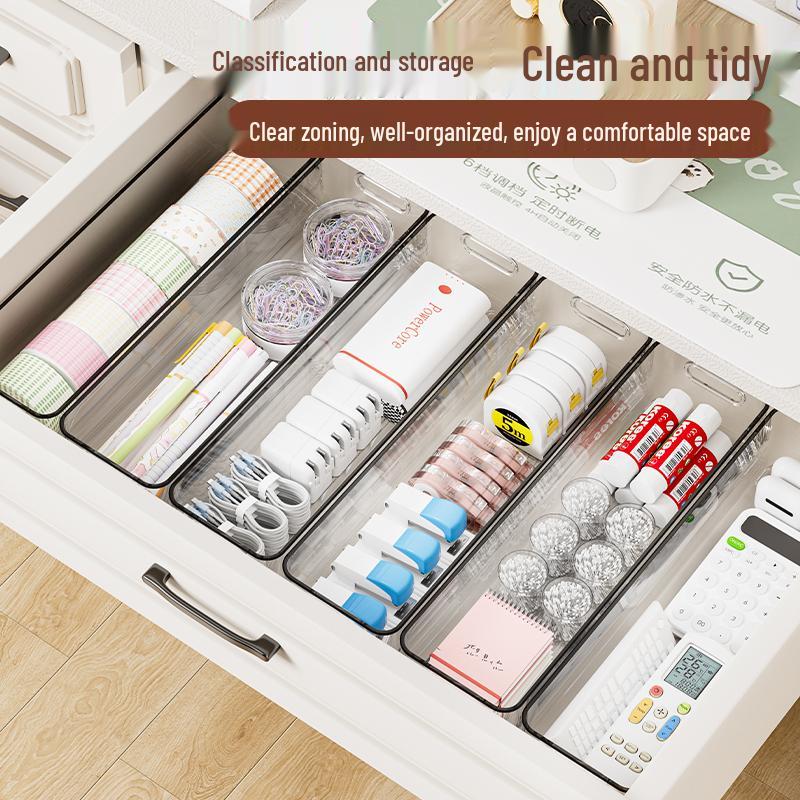 Narrow Acrylic Transparent Storage Box with Dividers for Stationery, Socks, and Miscellaneous Items
