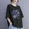 Women Casual Korean Printing O-neck Oversized Top Tee Summer All-match Letter Loose Cotton T-Shirt Women Clothing Pullover Tops