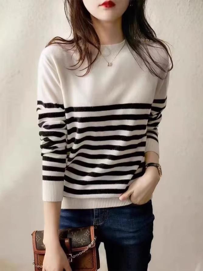Code Division High Neck Striped Women's Sweater: Fashionable Autumn/Winter Long Sleeve Loose Fit Top