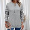 Women Spring Autumn New Style Hoodie Half Zip Design Sense Crew Neck Long Sleeve Solid Color Casual Versatile Top