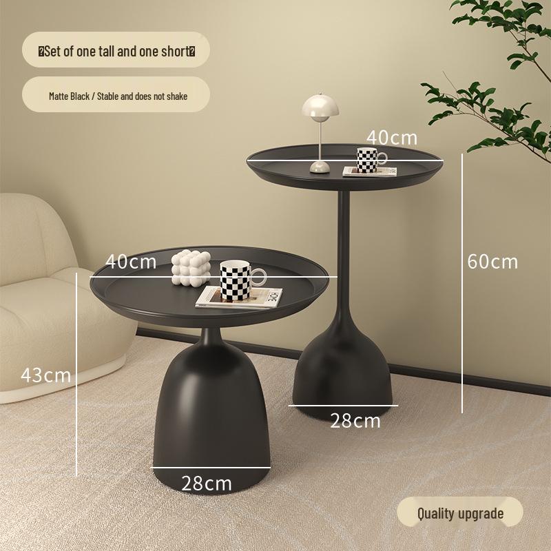 Modern Minimalist Round Side Table - Small Coffee/Sofa Table with Wrought Iron Storage Cabinet