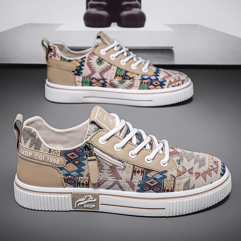 Canvas autumn breathable niche design casual board shoes lightweight soft sole sports printed cloth shoes