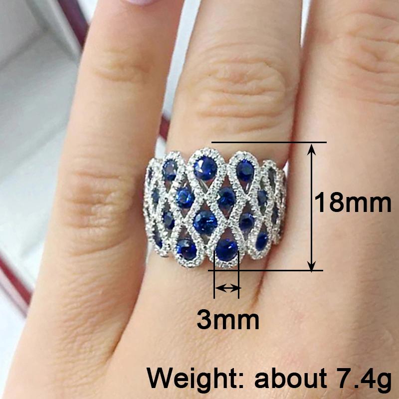 Huitan Unique Design Women Rings for Wedding Party Engagement Trendy Elegant Accessories Inlaid Shining Blue/White CZ Jewelry