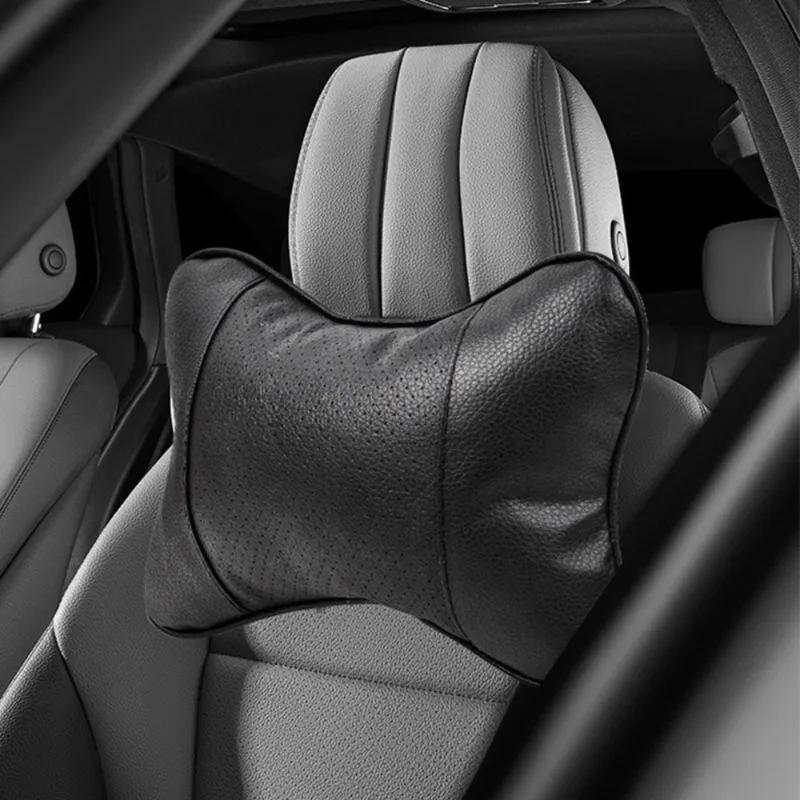 Car Seat Headrest Covers Car Leather Breathable Safety Pillow Auto Car Universal Head Neck Rest Pillow Pad For Car Travel Pillow