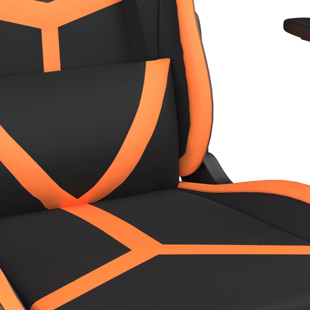Gaming Chair with Massage Function and Footrest Black & Orange Faux Leather