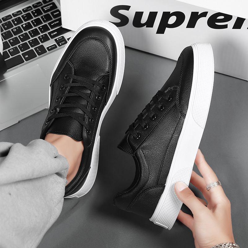 Men's shoes autumn Korean version of student sports leisure flat baseplate shoes, teenagers one pedal leather surface waterproof little white leathe