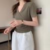 V-neck Short-sleeved T-shirt Women's Summer Thin Slim Tops