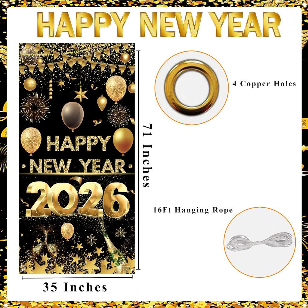 New Years Eve Party Supplies 2026 - New Years Decorations 2026 Door Cover, Happy New Year 2026 Banner, New Year Decorations for NYE Party Door