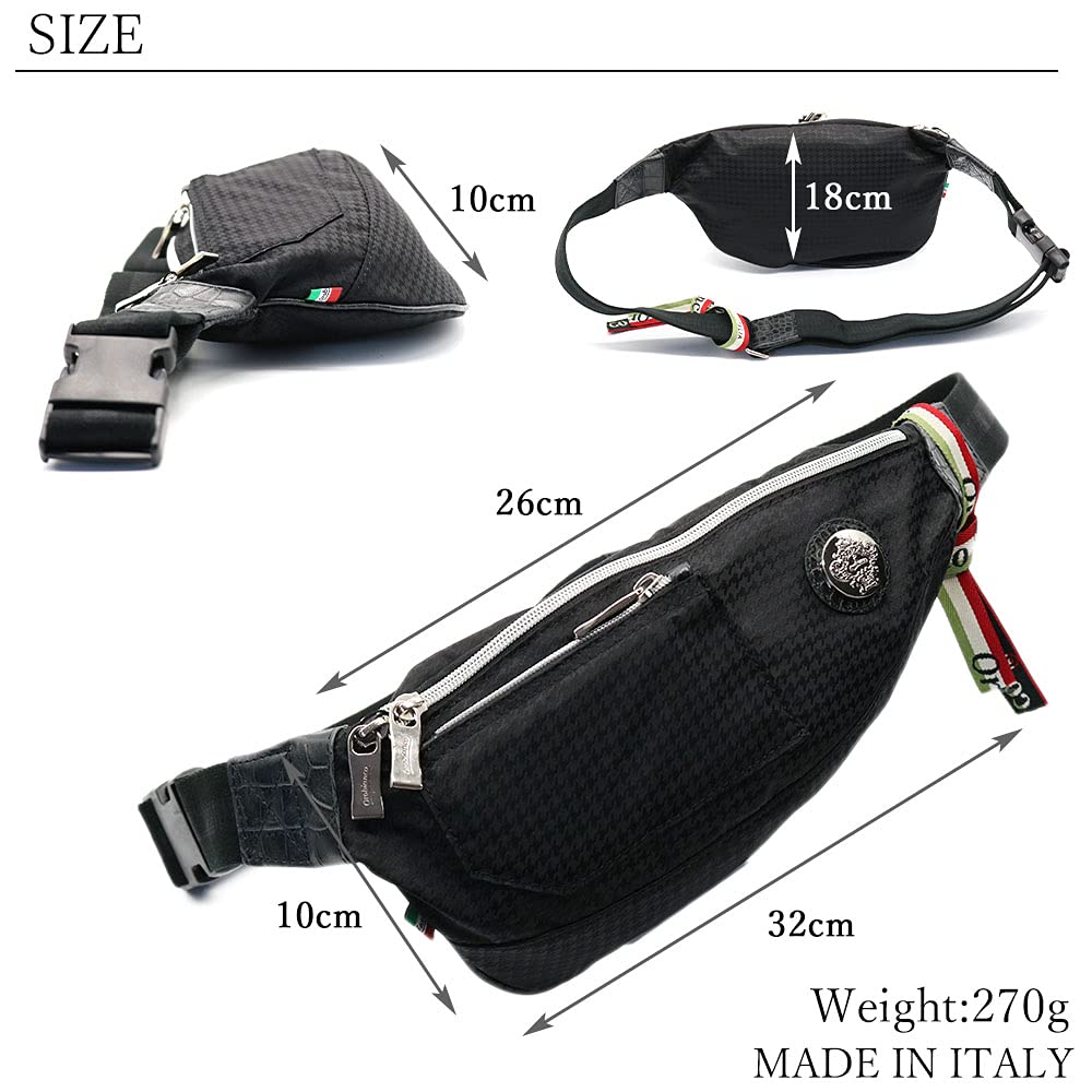 OROBIANCO DIDAL Limonta Nylon and Houndstooth Leather Shoulder Bag for Made In Mini Brand Name GOCCIA-C (NERO/Black) Men, Italy, Crossbody, Nylon,