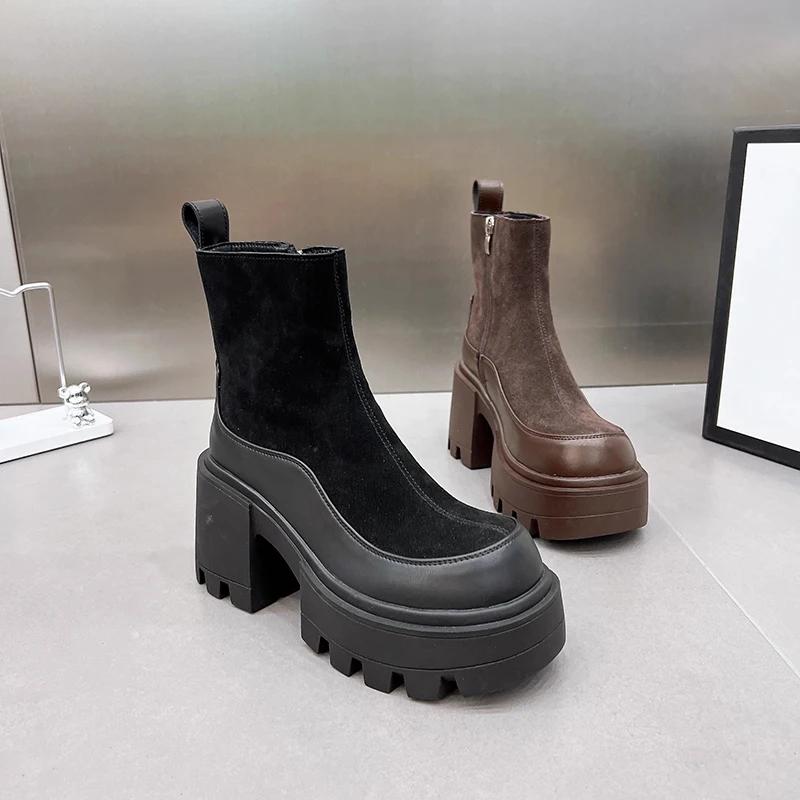 Designer Vintage Winter Platform High Heel Women Ankle Boots Fashion Zippers Short Booties Designer Botas De Mujer