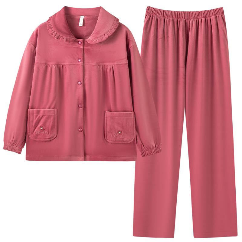 Pajamas Women'S Autumn And Winter Island Fleece Women'S Warm Spring And Autumn Middle-Aged Mother Coral Fleece Winter Loungewear