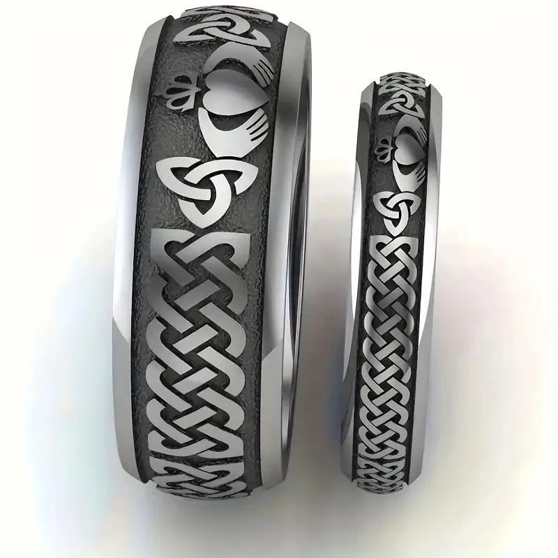 

Retro Ethnic Stainless Steel Couple Wedding Rings, 6mm/4mm, Steel Color Size 10