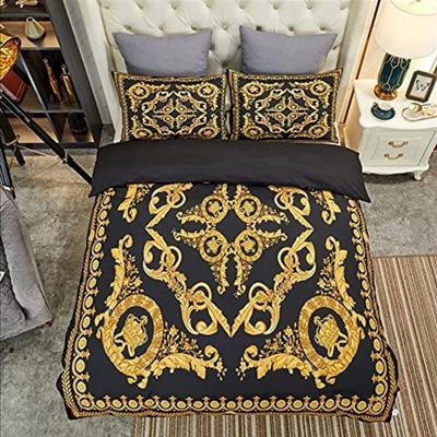 Set Biancheria da Letto Barocco Stile Europeo Nero Oro Lussuoso Copripiumino Federe Poliestere Misura Matrimoniale Decorazione per la Casa Set Biancheria da Letto