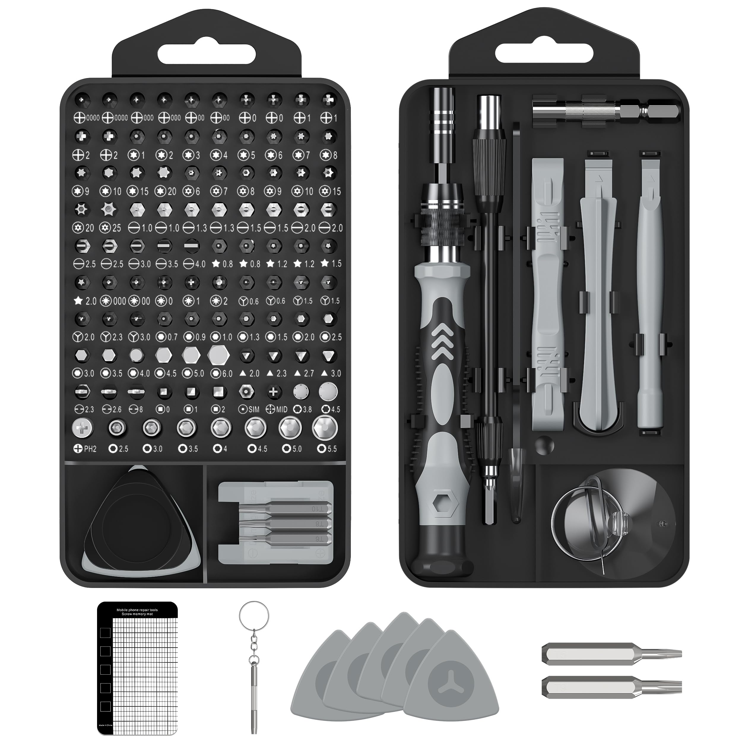 

Набор прецизионных отверток MOVMAO с набором из 103 специальных инструментов для DIY-ремонта, специальный кейс с магнитом, 130 в 1 биты, Torx, магнитные, нескользящая рукоятка, серый