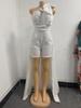 2025 Spring/Summer Women's Strapless White Sequin Mini Dress with Tie-Up Waist and Large Swing Skirt