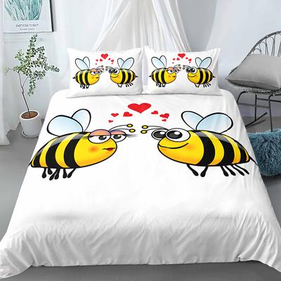Bee Duvet Cover Set Cartoon Cute Bees Kawaii Animals Polyester Comforter Cover with Pillowcase King Queen Full Size Bedding Set
