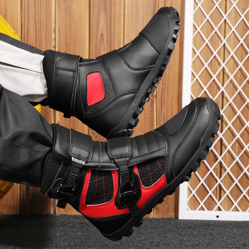 Men's High Top Motorcycle Boots Four Seasons Cross-Country Cycling Outdoor Protective Training Competition Shoes for Male