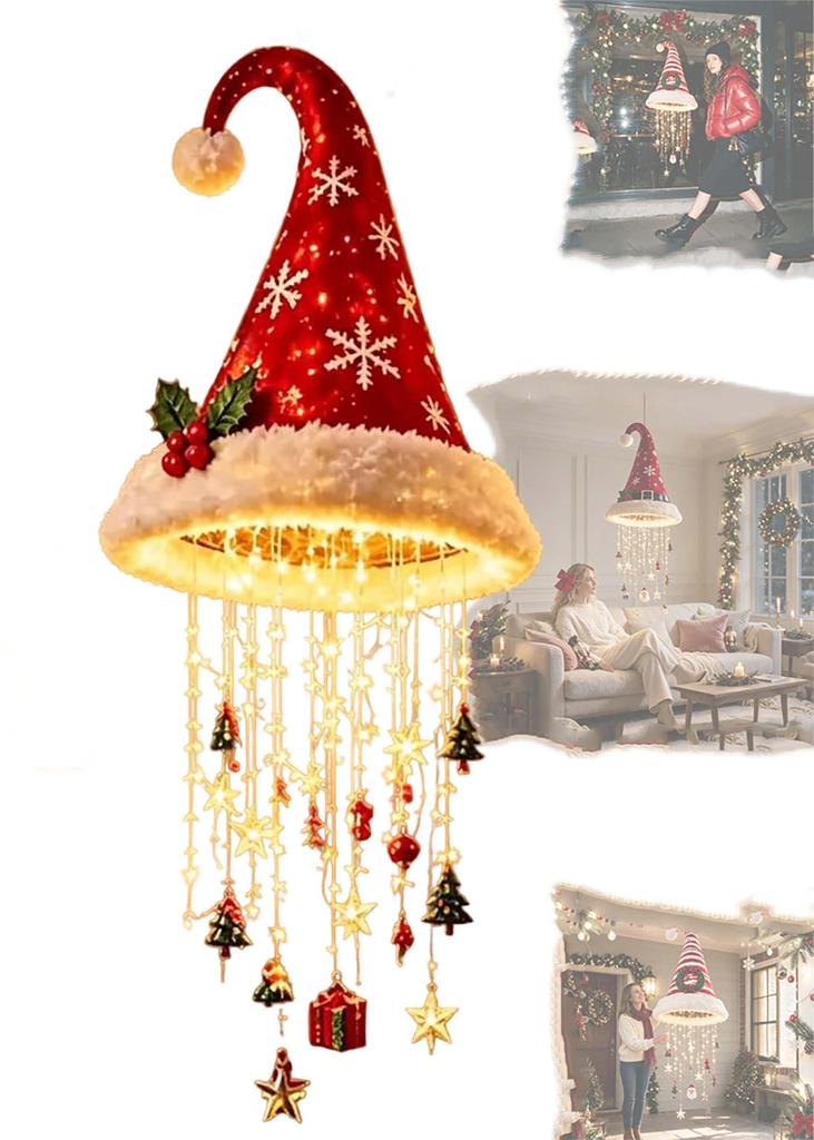 Lighted Santa Hat Hanging Chandelier – Festive Glowing Holiday Decoration for Indoor Ceiling, Living Room, Porch & Party