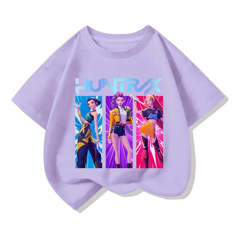 Cool Kpop Hunter Girl Group Pattern Print T Shirt Casual Sports Short-Sleeve T-Shirt Leisure and Versatile
