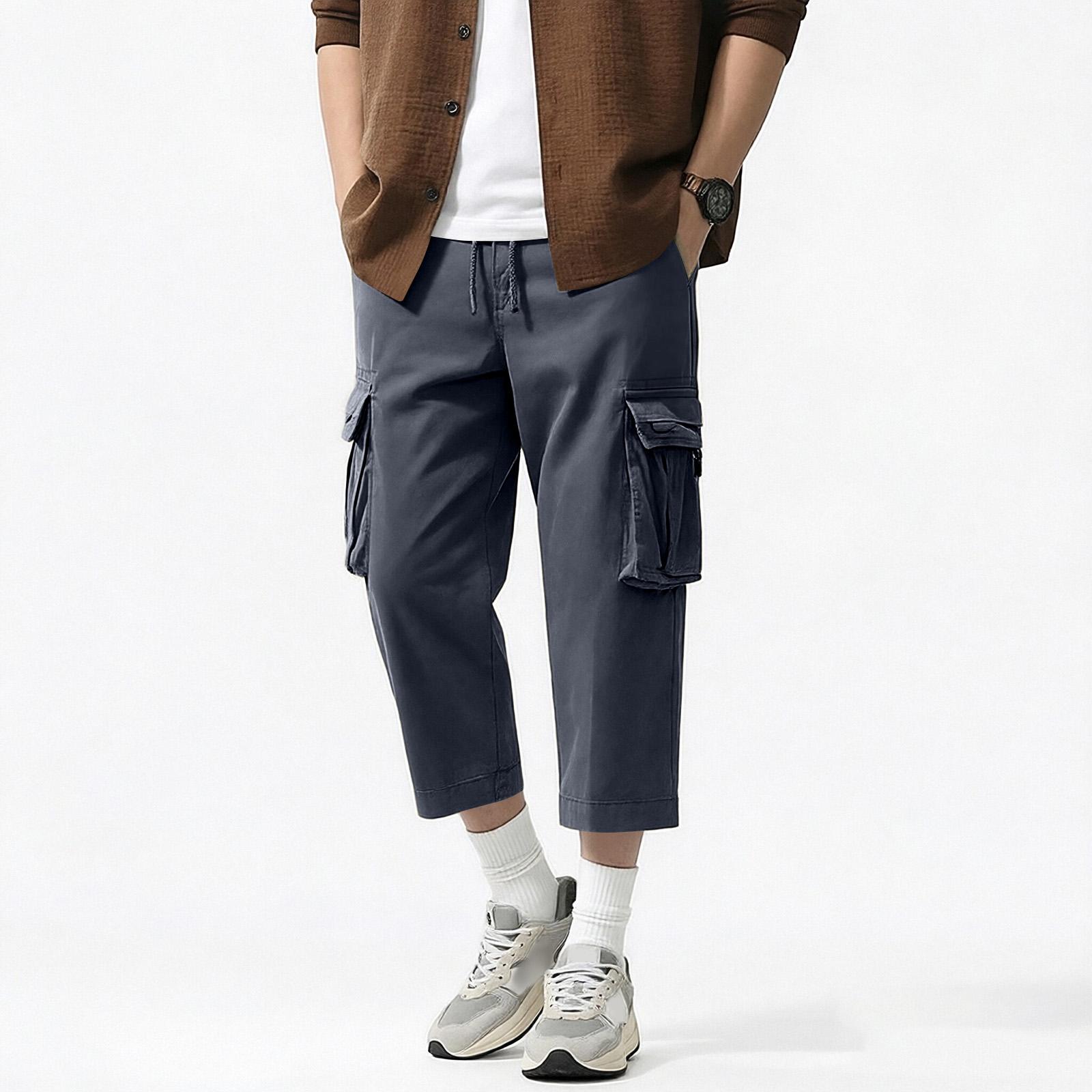 Men s Workwear Cropped Pants, Relaxed-fit Straight-leg Trousers 30