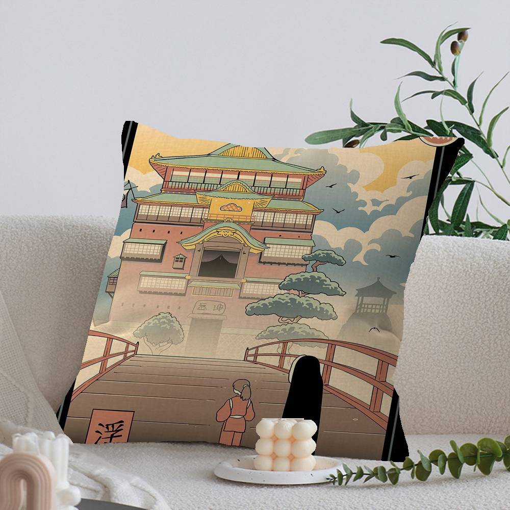 Studio Ghibli Ukiyo-e Collectie Bureaukussen, Kussensloop, Autokussenhoes, 45x45 cm, Lendenkussensloop, Bankkussenhoes
