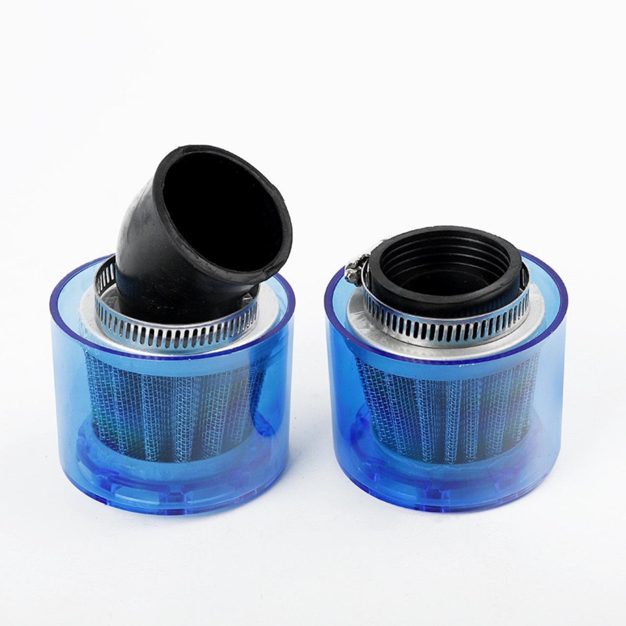 

35-38MM Air Filter with Housing for Motorcycle, ATV, Beach Buggy - Straight/Angled Port Angled Port (35MM) Blue