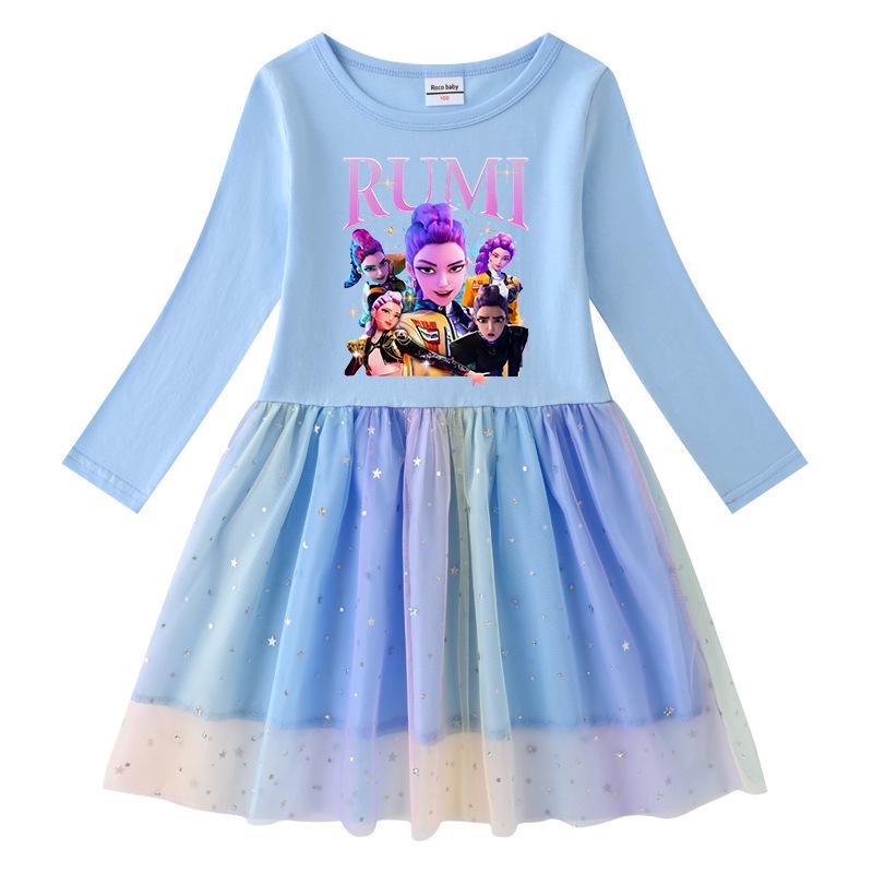 Kinder Kpop Demon Slayer Regenbogen Pailletten Prinzessinnenkleid - Kurzarm Sommer & Langarm Frühling/Herbst Optionen