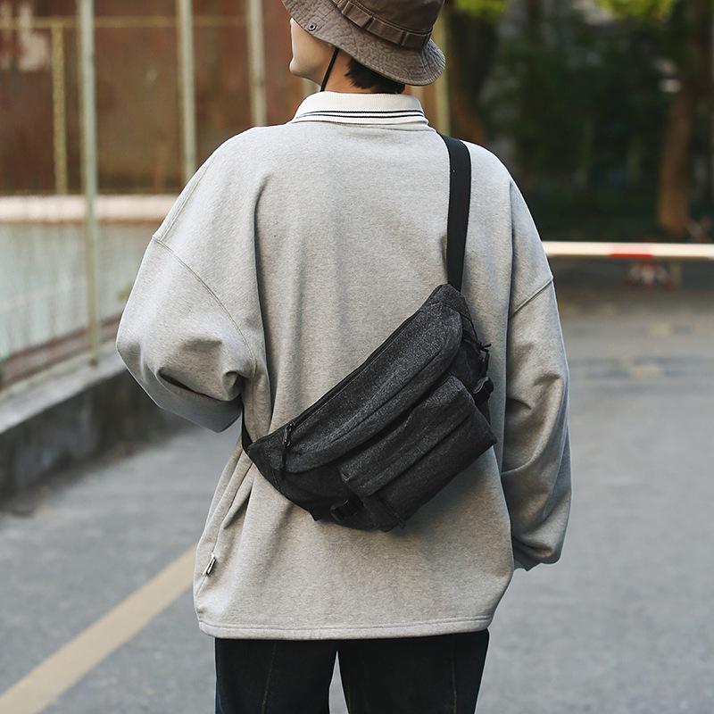 New denim solid color daily commuting breast bag Korean version simple large capacity shoulder messenger bag