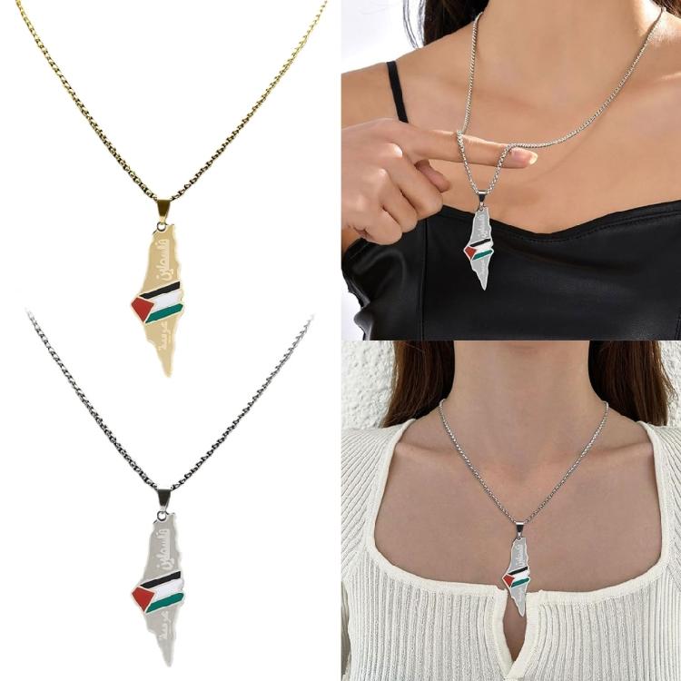 Collane d'Oro/Argento Collana di Mappa della Palestina alla Moda Collana in Acciaio Inossidabile