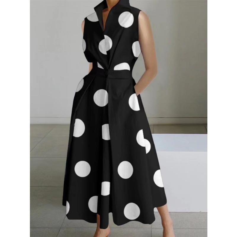 Plus Size Commuter Fashion POLO Neck Lining Long Short Sleeve Loose Pendulum Dress