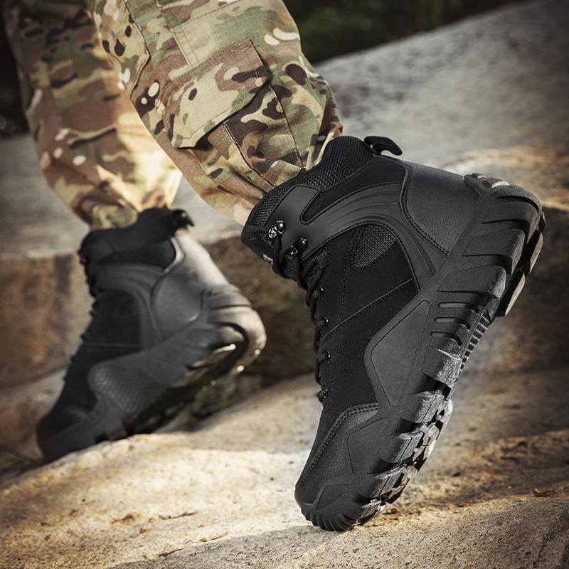 High-top Boots Men Outdoor Thick-soled Shock-absorbing Combat Boots Men Soft Durable Casual Lace-up Comfortable Hiking Shoes Men