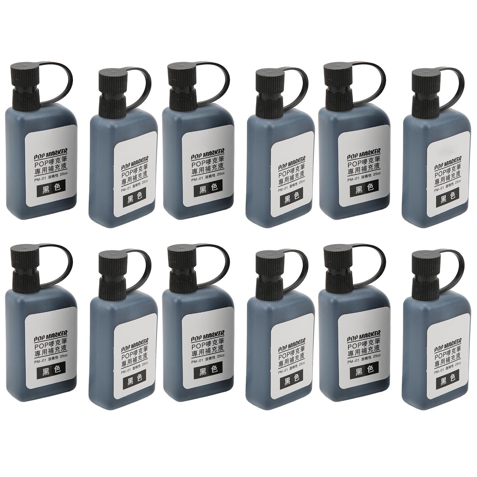 

12 шт. Чернила для заправки маркеров Черные Прозрачные Безопасные Прочные Удобные Водонепроницаемые Устойчивые к выцветанию