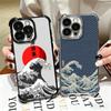 Japanese Wave Kanagawa Surfing Plating Phone Case For Iphone 16 17 Pro Max Air 16E 14 15 Plus 12 13 Mini Anti-Fall Airabag Cover