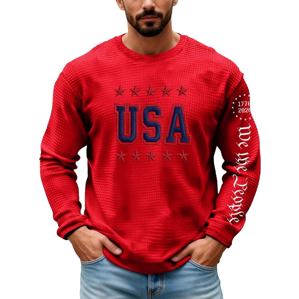 Camiseta de Manga Larga para Hombre - Camiseta Deportiva Pulóver de Cuello Redondo Bordada 250 Aniversario