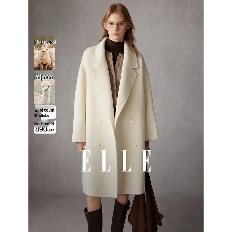 ELLE Women s Elegant Merino & Alpaca Blend Double-Faced Coat S